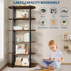 COZONY Étagère à Livres Industrielle en Bois de 180 cm, Unité de Rangement Ouverte à 6 Niveaux avec Cadre Métallique pour la Maison et le Bureau