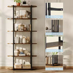 COZONY Étagère à Livres Industrielle en Bois de 180 cm, Unité de Rangement Ouverte à 6 Niveaux avec Cadre Métallique pour la Maison et le Bureau