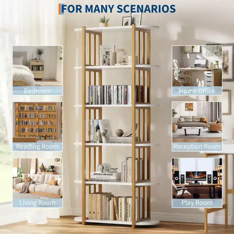 COZONY Étagère à Livres Industrielle en Bois de 180 cm, Unité de Rangement Ouverte à 6 Niveaux avec Cadre Métallique pour la Maison et le Bureau