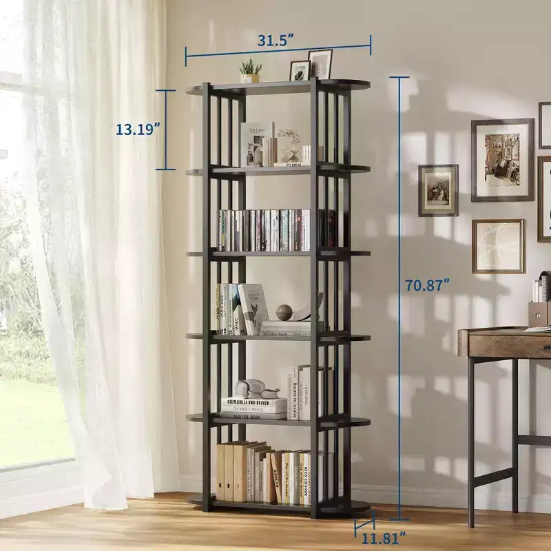 COZONY Étagère à Livres Industrielle en Bois de 180 cm, Unité de Rangement Ouverte à 6 Niveaux avec Cadre Métallique pour la Maison et le Bureau