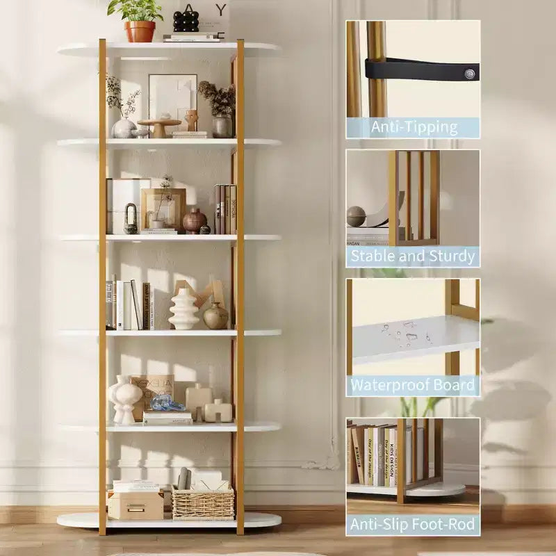 COZONY Étagère à Livres Industrielle en Bois de 180 cm, Unité de Rangement Ouverte à 6 Niveaux avec Cadre Métallique pour la Maison et le Bureau