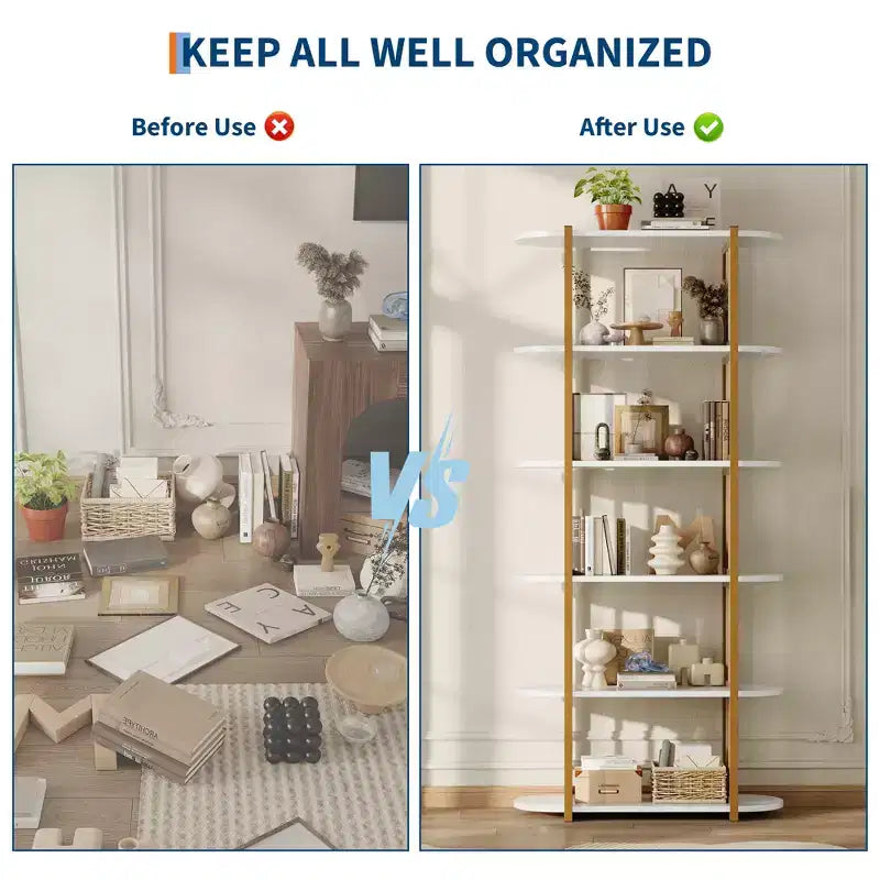 COZONY Étagère à Livres Industrielle en Bois de 180 cm, Unité de Rangement Ouverte à 6 Niveaux avec Cadre Métallique pour la Maison et le Bureau