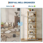COZONY Étagère à Livres Industrielle en Bois de 180 cm, Unité de Rangement Ouverte à 6 Niveaux avec Cadre Métallique pour la Maison et le Bureau