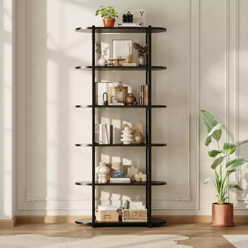 COZONY Étagère à Livres Industrielle en Bois de 180 cm, Unité de Rangement Ouverte à 6 Niveaux avec Cadre Métallique pour la Maison et le Bureau