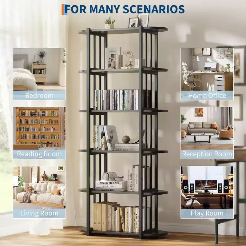 COZONY Étagère à Livres Industrielle en Bois de 180 cm, Unité de Rangement Ouverte à 6 Niveaux avec Cadre Métallique pour la Maison et le Bureau