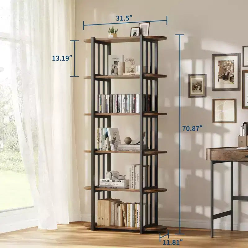 COZONY Étagère à Livres Industrielle en Bois de 180 cm, Unité de Rangement Ouverte à 6 Niveaux avec Cadre Métallique pour la Maison et le Bureau
