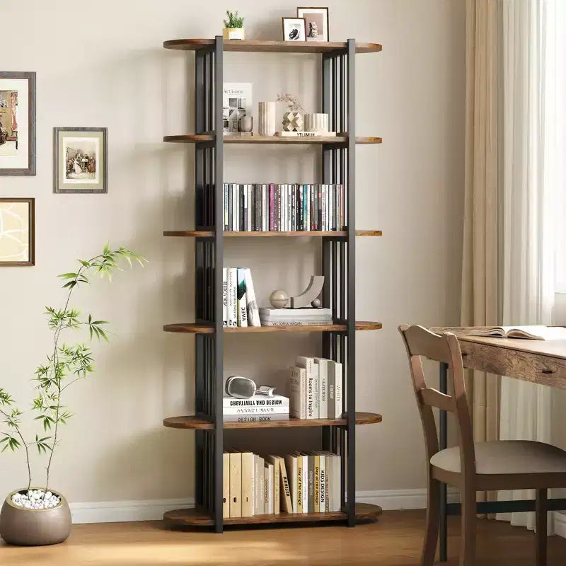 COZONY Étagère à Livres Industrielle en Bois de 180 cm, Unité de Rangement Ouverte à 6 Niveaux avec Cadre Métallique pour la Maison et le Bureau