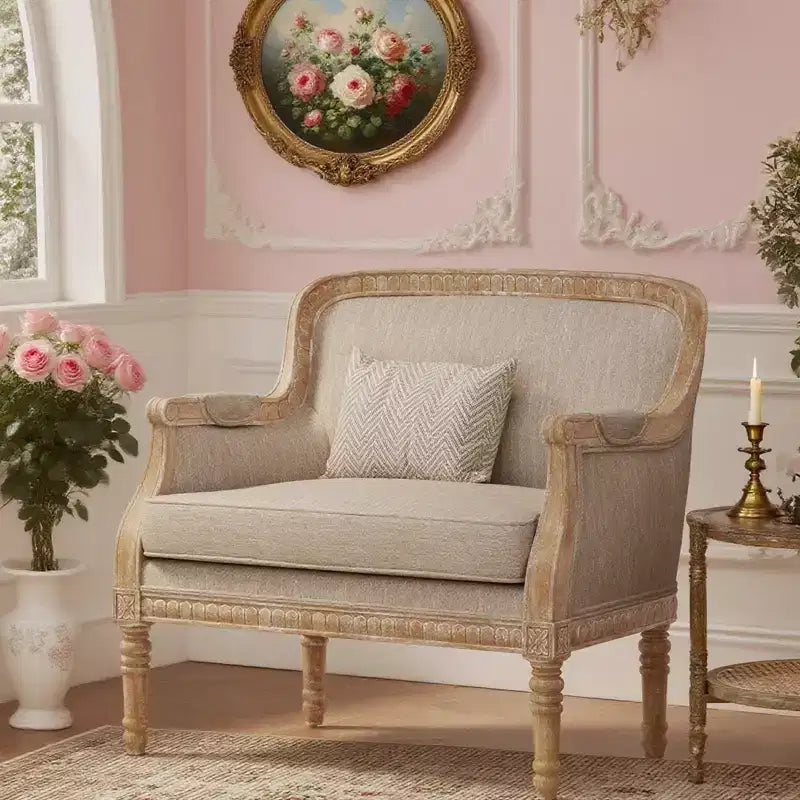Upholstered Accent Chair, Comfy Armchair Club Chair with Weathered Rubberwood Frame - ModernLuxe