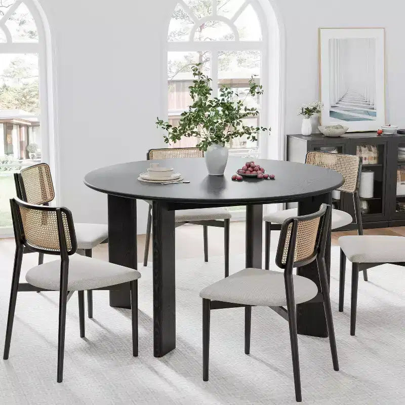 PexFix 52 x 52 Table de salle à manger de ferme en bois massif noir avec plateau rond en bois pour salles à manger modernes et réunions de famille