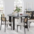 PexFix 52 x 52 Table de salle à manger de ferme en bois massif noir avec plateau rond en bois pour salles à manger modernes et réunions de famille