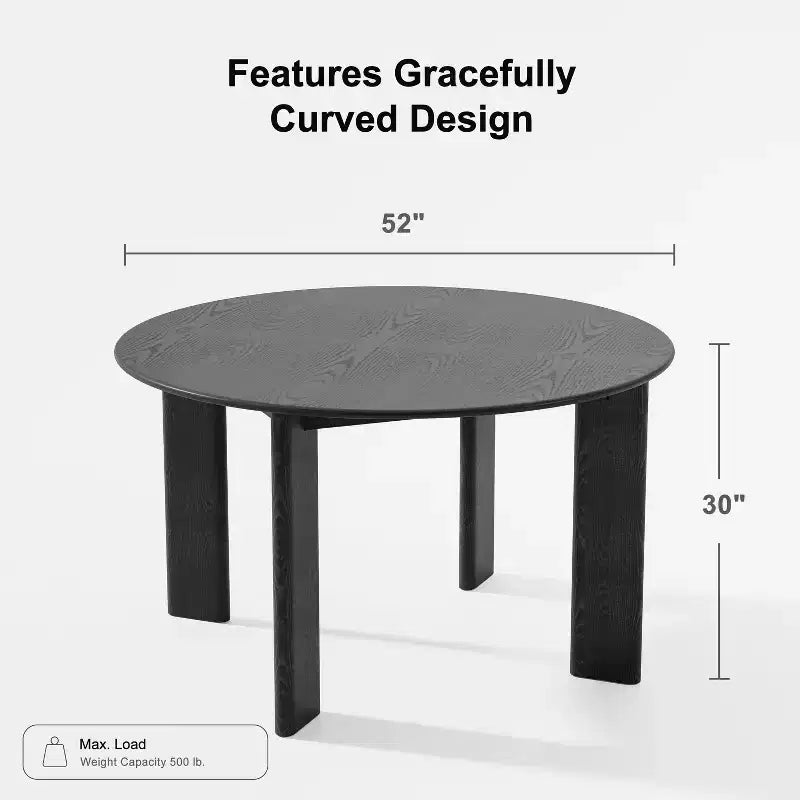 PexFix 52 x 52 Table de salle à manger de ferme en bois massif noir avec plateau rond en bois pour salles à manger modernes et réunions de famille