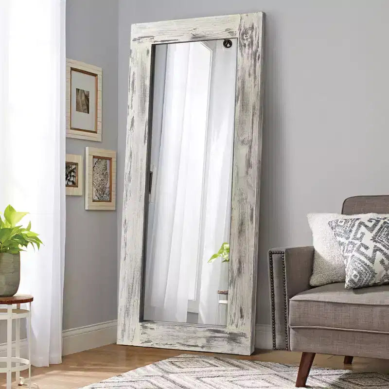 58x24 inch Solid Wood Right Angled Rectangular White Full-length Mirror (without Bracket)