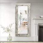 Miroir pleine longueur rectangulaire à angle droit en bois massif blanc de 58x24 pouces (sans support)