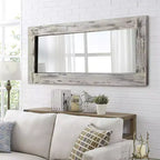 Miroir pleine longueur rectangulaire à angle droit en bois massif blanc de 58x24 pouces (sans support)