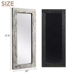 Miroir pleine longueur rectangulaire à angle droit en bois massif blanc de 58x24 pouces (sans support)