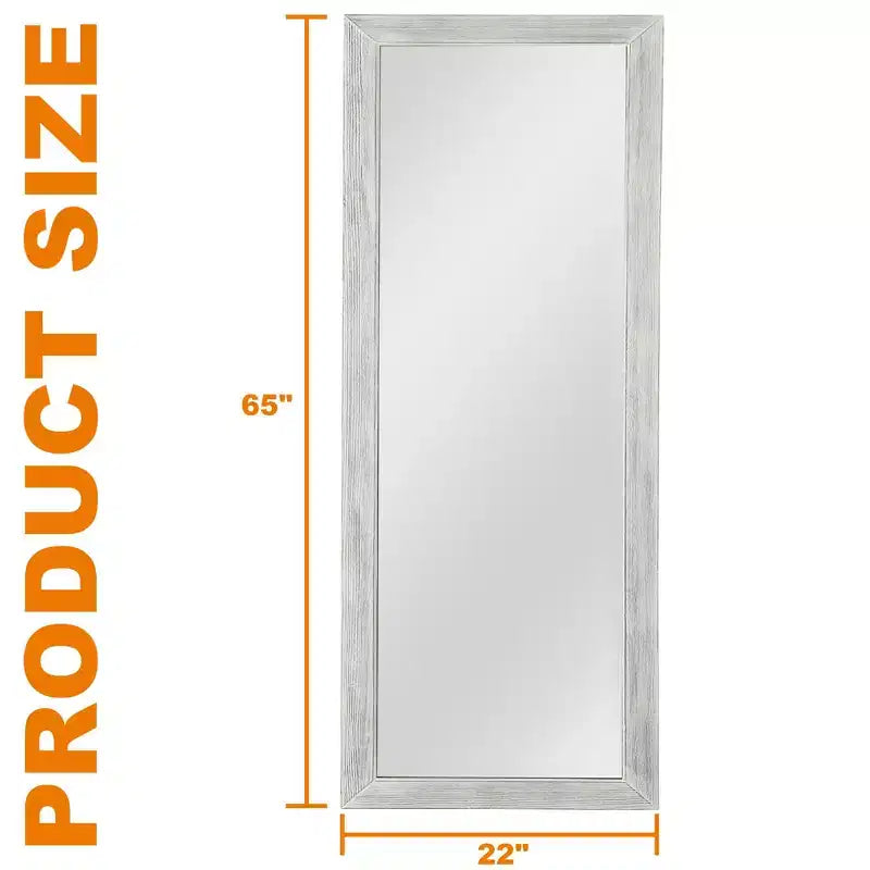 Miroir pleine longueur rectangulaire à angle droit en bois massif blanc de 58x24 pouces (sans support)