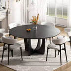 PexFix 59 x 59 Solid Wood Farmhouse Dining Table Round Wood Top with Arched Cross Legs for Modern Dining Rooms & Family Gatherings Black
