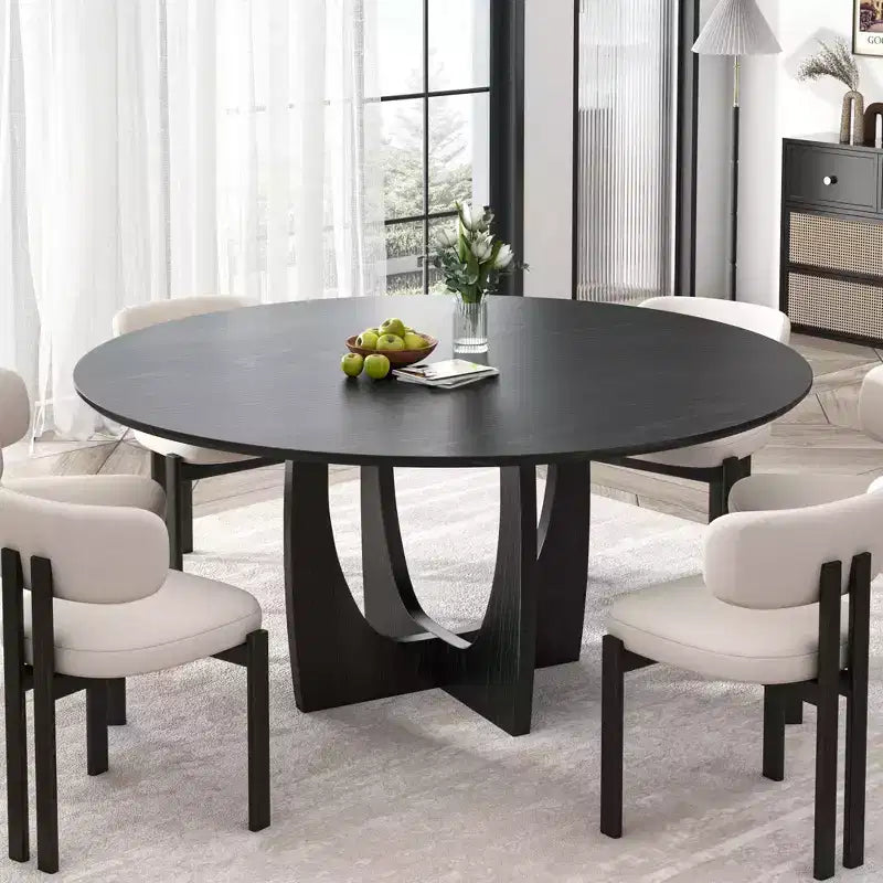 PexFix 59 x 59 Table à manger de ferme en bois massif Plateau rond en bois avec pieds en croix arqués pour salles à manger modernes et réunions de famille Noir