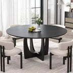 PexFix 59 x 59 Table à manger de ferme en bois massif Plateau rond en bois avec pieds en croix arqués pour salles à manger modernes et réunions de famille Noir