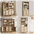 Bibliothèque 3 étages Acekool avec meuble de rangement, étagères réglables et portes en rotin, bibliothèque verticale 69 de style ferme, deux ensembles