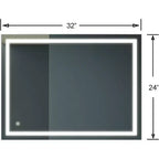 Acekool 32 x 24 Pouces Miroir de Salle de Bain, Miroir de Coiffeuse Mural avec Commande Tactile, Luminosité Réglable, Anti-Buée, Sélection de la Température de Couleur