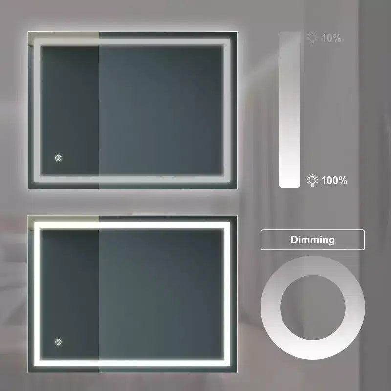 Acekool 32 x 24 Pouces Miroir de Salle de Bain, Miroir de Coiffeuse Mural avec Commande Tactile, Luminosité Réglable, Anti-Buée, Sélection de la Température de Couleur