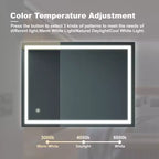 Acekool 32 x 24 Pouces Miroir de Salle de Bain, Miroir de Coiffeuse Mural avec Commande Tactile, Luminosité Réglable, Anti-Buée, Sélection de la Température de Couleur