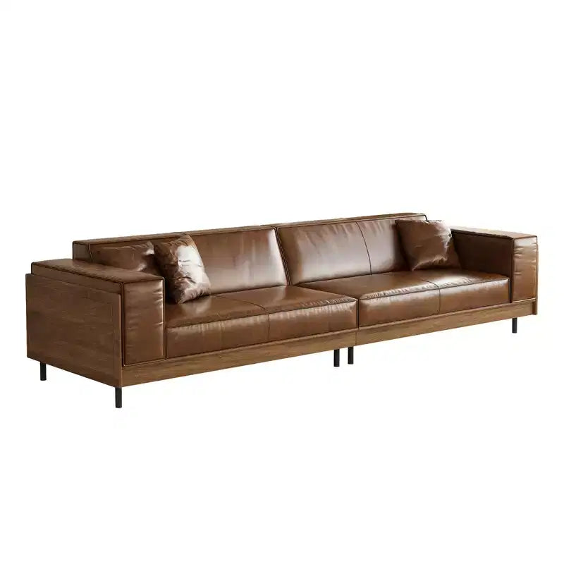 Canapé en cuir ciré à l'huile de luxe Luck Live Mid-Century Modern 111,81, canapé vintage haut de gamme, cadre robuste, assise confortable.