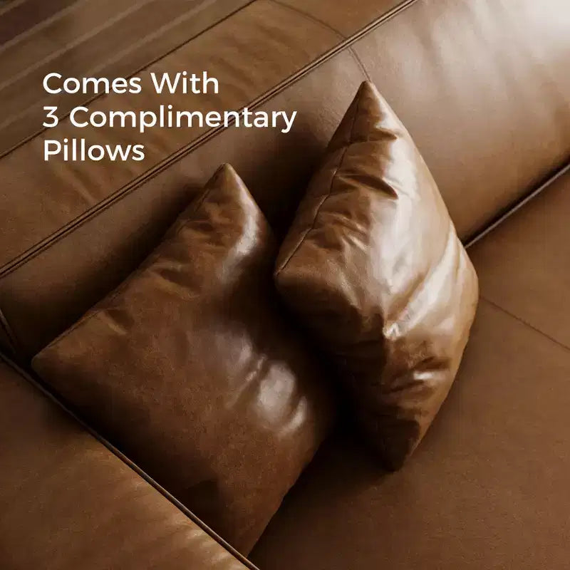Canapé en cuir ciré à l'huile de luxe Luck Live Mid-Century Modern 111,81, canapé vintage haut de gamme, cadre robuste, assise confortable.