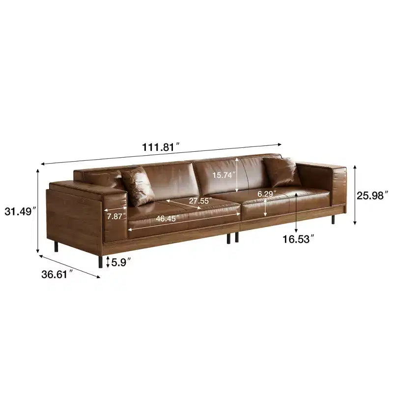 Canapé en cuir ciré à l'huile de luxe Luck Live Mid-Century Modern 111,81, canapé vintage haut de gamme, cadre robuste, assise confortable.