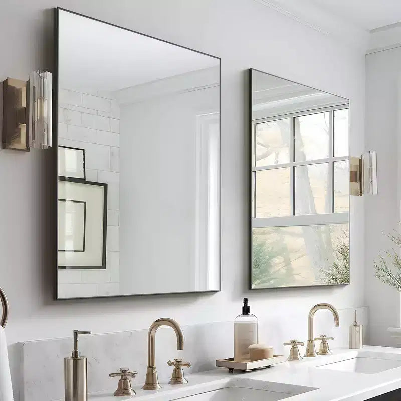 Lot de 2 miroirs muraux rectangulaires à bords fins en alliage d'aluminium noir de 96,5 cm H x 66 cm L