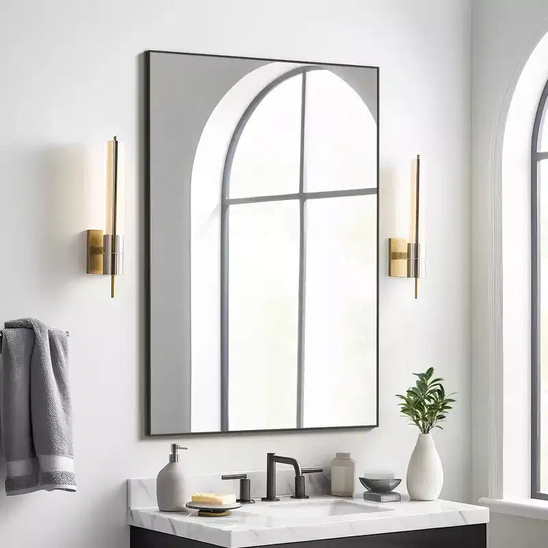 2 Pieces 38 In.H x 26 In.W Black Aluminum Alloy Fine Edged Rectangular Hanging Mirror Frame Wall Mirror