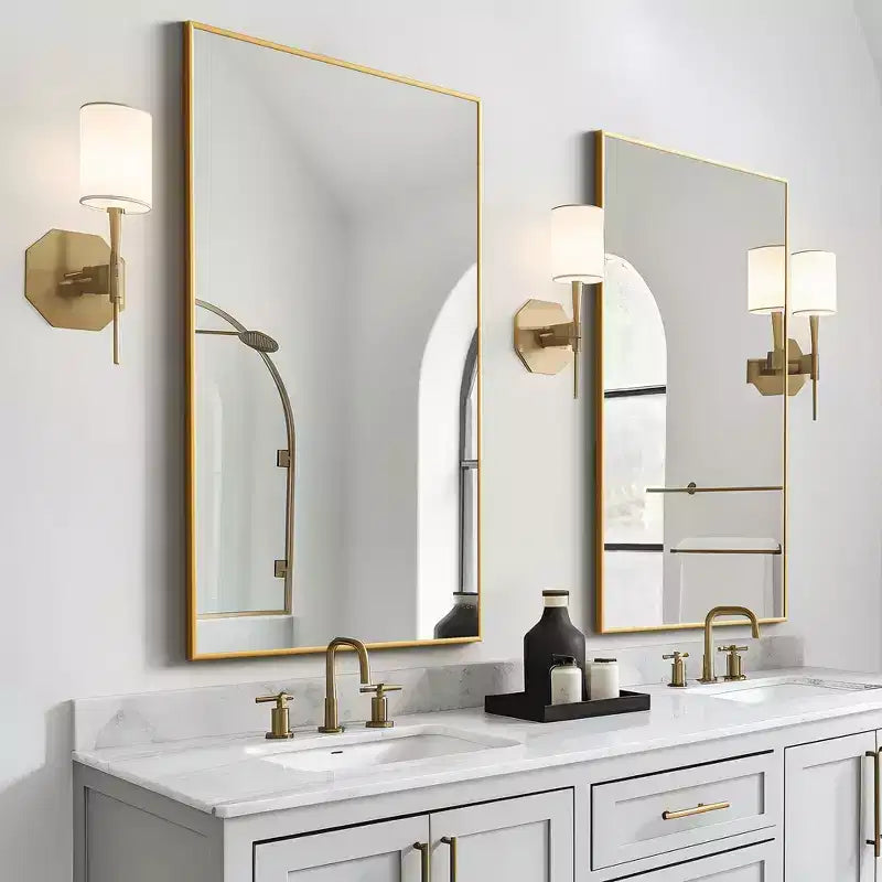 Lot de 2 miroirs muraux rectangulaires à bords fins en alliage d'aluminium noir de 96,5 cm H x 66 cm L