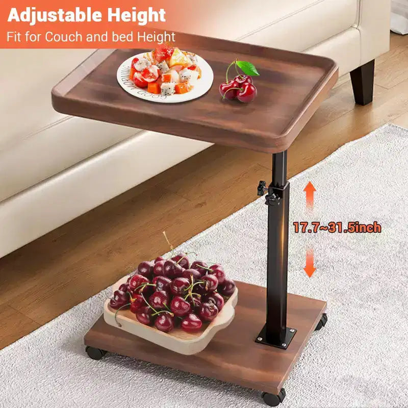 Table d'appoint en C pour canapé, table plateau TV pivotante à 360°, table d'appoint en forme de C avec plateau rotatif pour salon, chambre, bureau et petits espaces