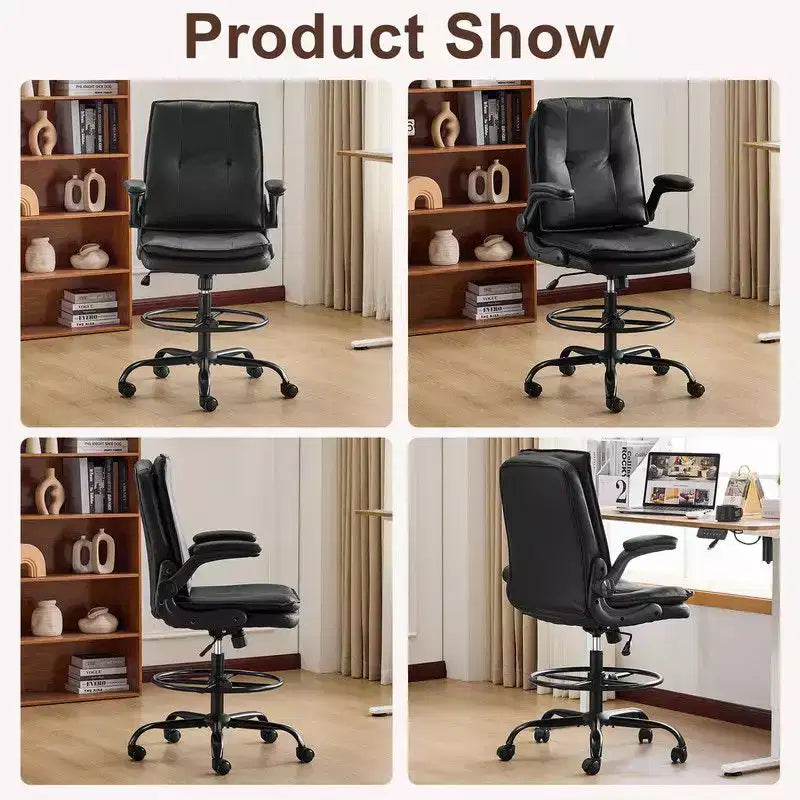 Karl Home | Chaise de bureau haute en PU avec anneau repose-pieds réglable