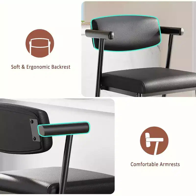Lot de 4 tabourets de bar, tabourets de comptoir avec dossier et pieds en métal épaissi, tabourets de bar rembourrés en cuir PU à hauteur de comptoir avec repose-pieds