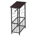 Disassembled and Assembled Dark Coffee-colored Density Board Tabletop, Black Powder-coated Iron Frame, Rectangular Side Table