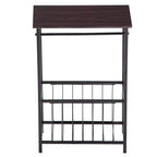 Table d'appoint rectangulaire avec plateau en panneau de fibres de bois de densité couleur café foncé, démonté et remonté, cadre en fer thermolaqué noir