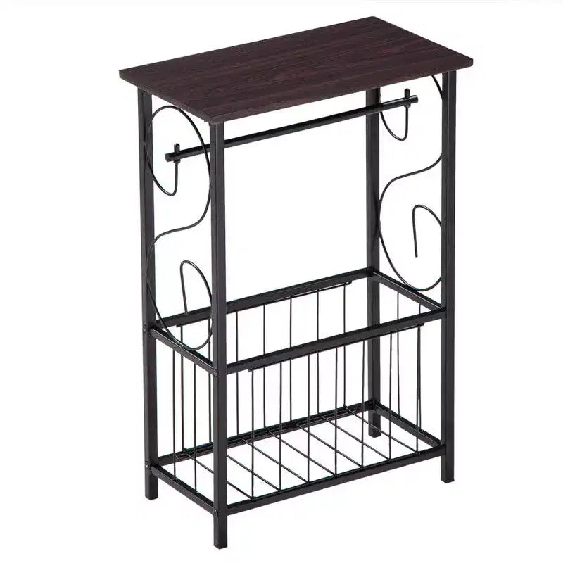 Table d'appoint rectangulaire avec plateau en panneau de fibres de bois de densité couleur café foncé, démonté et remonté, cadre en fer thermolaqué noir