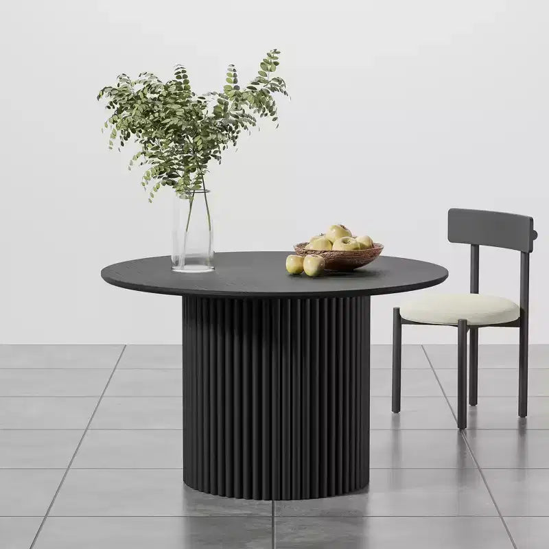PexFix Table de salle à manger ronde en bois de 46 pouces, table de cuisine circulaire avec base à lattes de bois, tables de dîner modernes de style ferme pour cuisine et salon, noire.