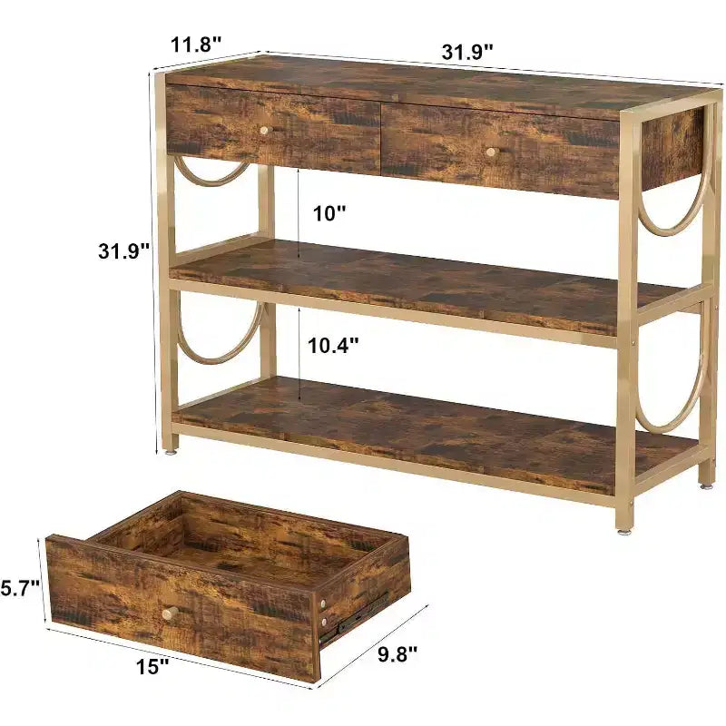 Console en U dorée, porte-manteau de style ottoman pour entrée avec accents décoratifs en acier de Damas, solution de rangement élégante pour couloir et hall d'entrée