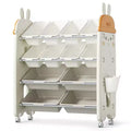 SUGIFT Kids Toy Organizer and Bookshelf, 2-in-1 Storage Shelf with 9 Bins & 4 Book Slots, BPA-Free Plastic for Nursery & Playroom
