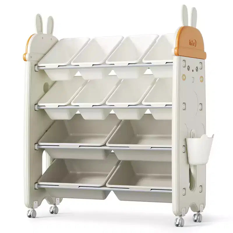 SUGIFT Kids Toy Organizer and Bookshelf, 2-in-1 Storage Shelf with 9 Bins & 4 Book Slots, BPA-Free Plastic for Nursery & Playroom