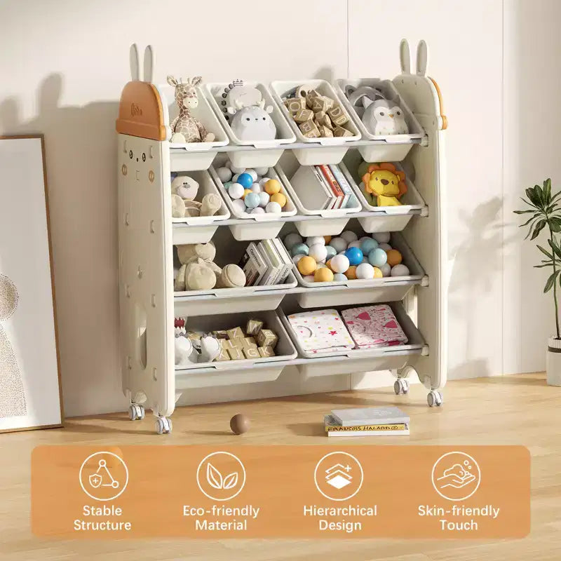 SUGIFT Meuble de Rangement pour Jouets et Étagère à Livres pour Enfants, Étagère de Rangement 2-en-1 avec 9 Bacs et 4 Compartiments à Livres, Plastique sans BPA pour Crèche et Salle de Jeux