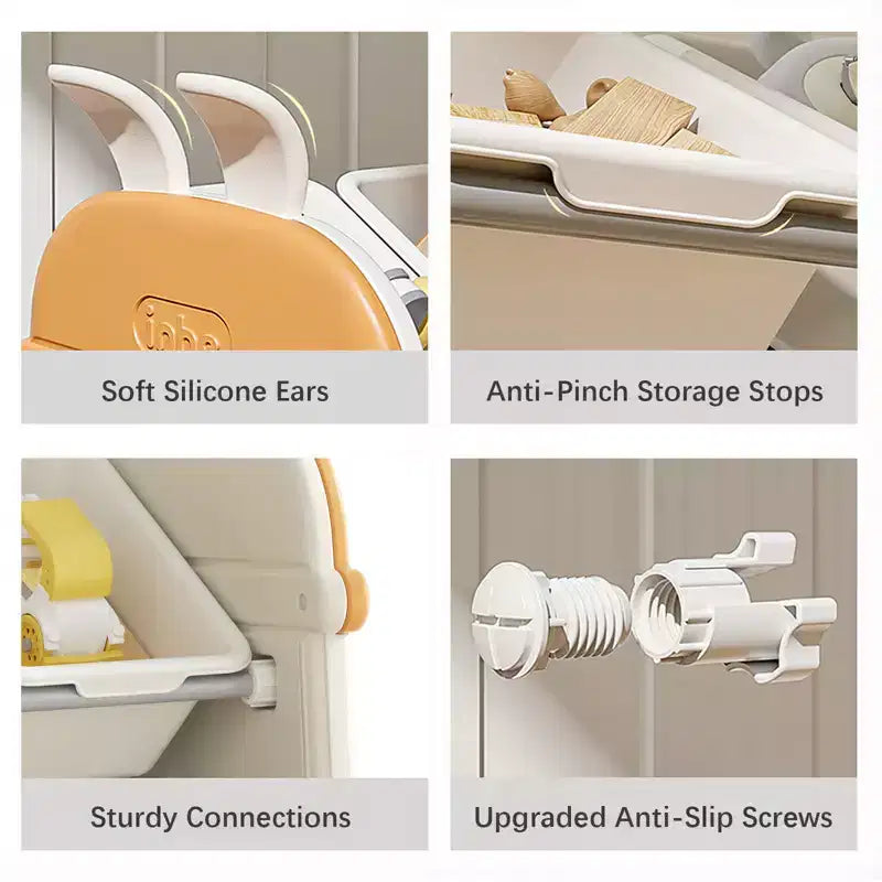 SUGIFT Meuble de Rangement pour Jouets et Étagère à Livres pour Enfants, Étagère de Rangement 2-en-1 avec 9 Bacs et 4 Compartiments à Livres, Plastique sans BPA pour Crèche et Salle de Jeux