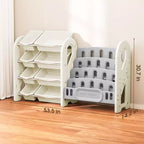 SUGIFT Meuble de Rangement pour Jouets et Étagère à Livres pour Enfants, Étagère de Rangement 2-en-1 avec 9 Bacs et 4 Compartiments à Livres, Plastique sans BPA pour Crèche et Salle de Jeux