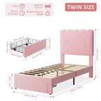 COZONY Cadre de lit jumeau avec tiroir de rangement et tête de lit ondulée, lit plateforme avec lattes en bois pour chambre d'enfants et de filles, pas besoin de sommier tapissier