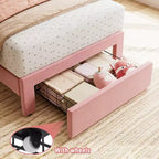 COZONY Cadre de lit jumeau avec tiroir de rangement et tête de lit ondulée, lit plateforme avec lattes en bois pour chambre d'enfants et de filles, pas besoin de sommier tapissier