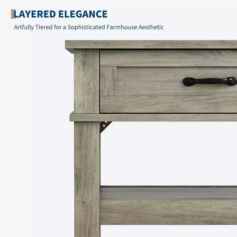 Console de style ferme avec 2 tiroirs et 3 étagères, table d'entrée avec rangement, table de canapé grise pour salon, couloir, entrée
