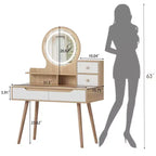 Table de Toilette de Maquillage Moderne GDFStudio Kael avec Lumière Réglable, 4 Tiroirs et 3 Étagères Ouvertes